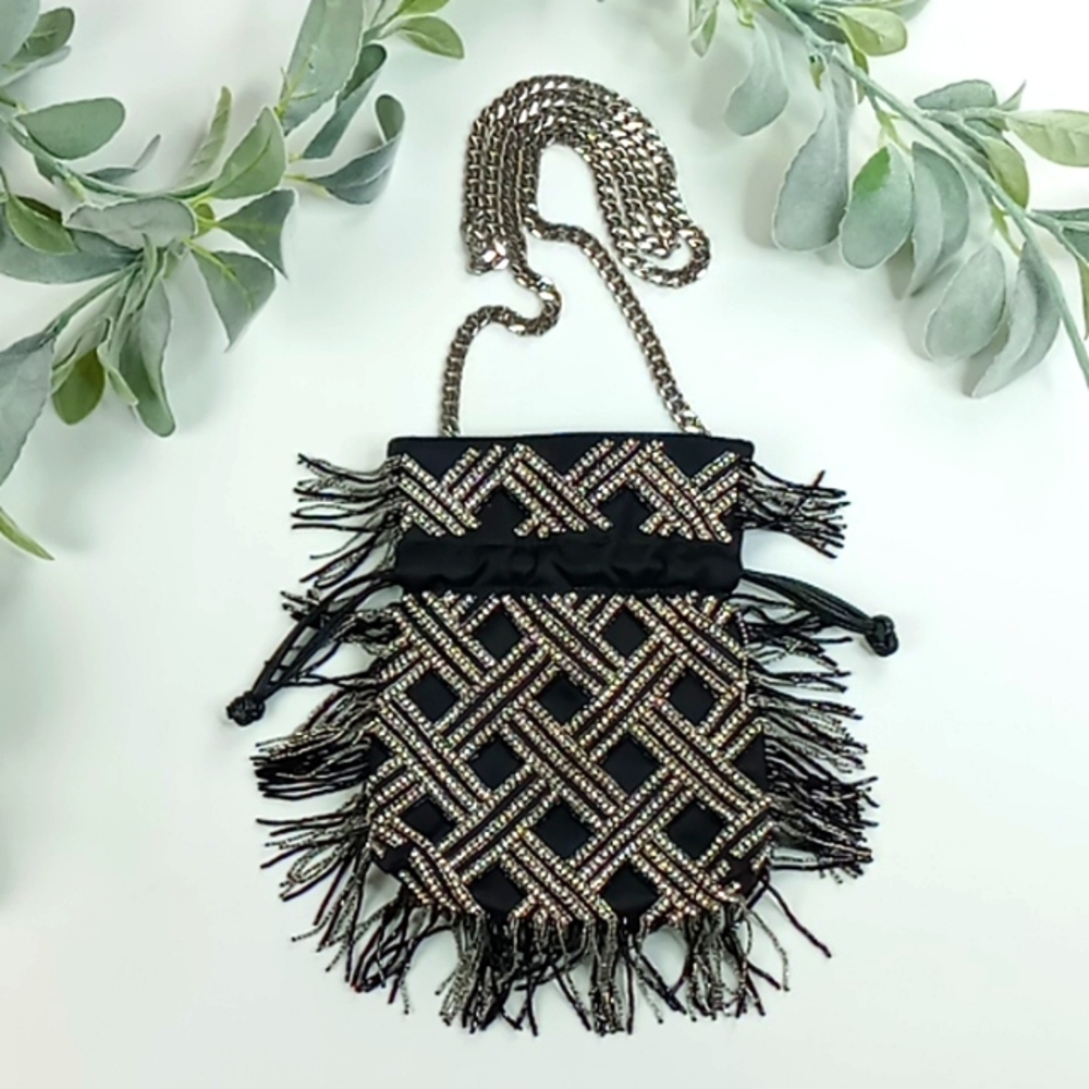 Les Petits Joueurs Crystal Beaded Sac With Removable Chain Satin/Leather